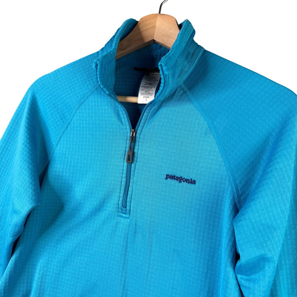 Patagonia R1 Pullover Womens Small Blue Polartec Power Dry Waffle Grid 1/4 Zip